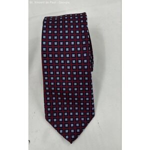 Men's VTG Tommy Hilfiger 100% Silk Two Tone Tie Red Navy Blue Classic Geometric